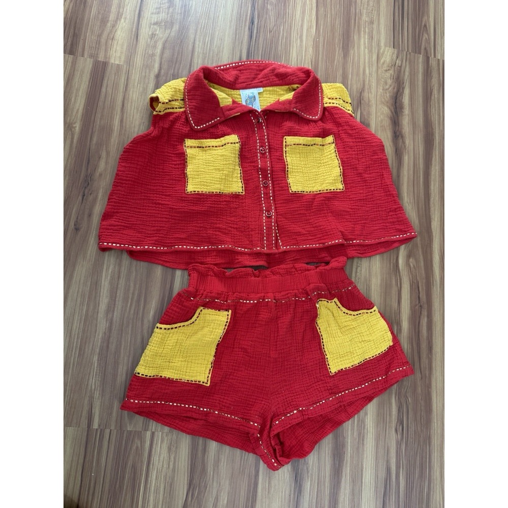 Queen of Sparkles Crimson and Yellow Game Day Two Piece Gauze Set Size XS Chiefs